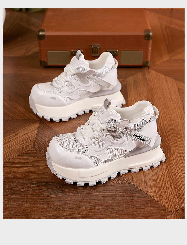 Giày sneaker nữ chunky đế dày lưới thoáng khí phong cách Forrest Gump — Xanh dương, Vàng, Trắng chi tiết 18