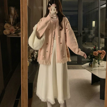 Single Large Size Autumn and Winter Style Loose Tassel Sweater Jacket + Slimming Look High-Waisted Knitted Skirt Two-Piece Suit