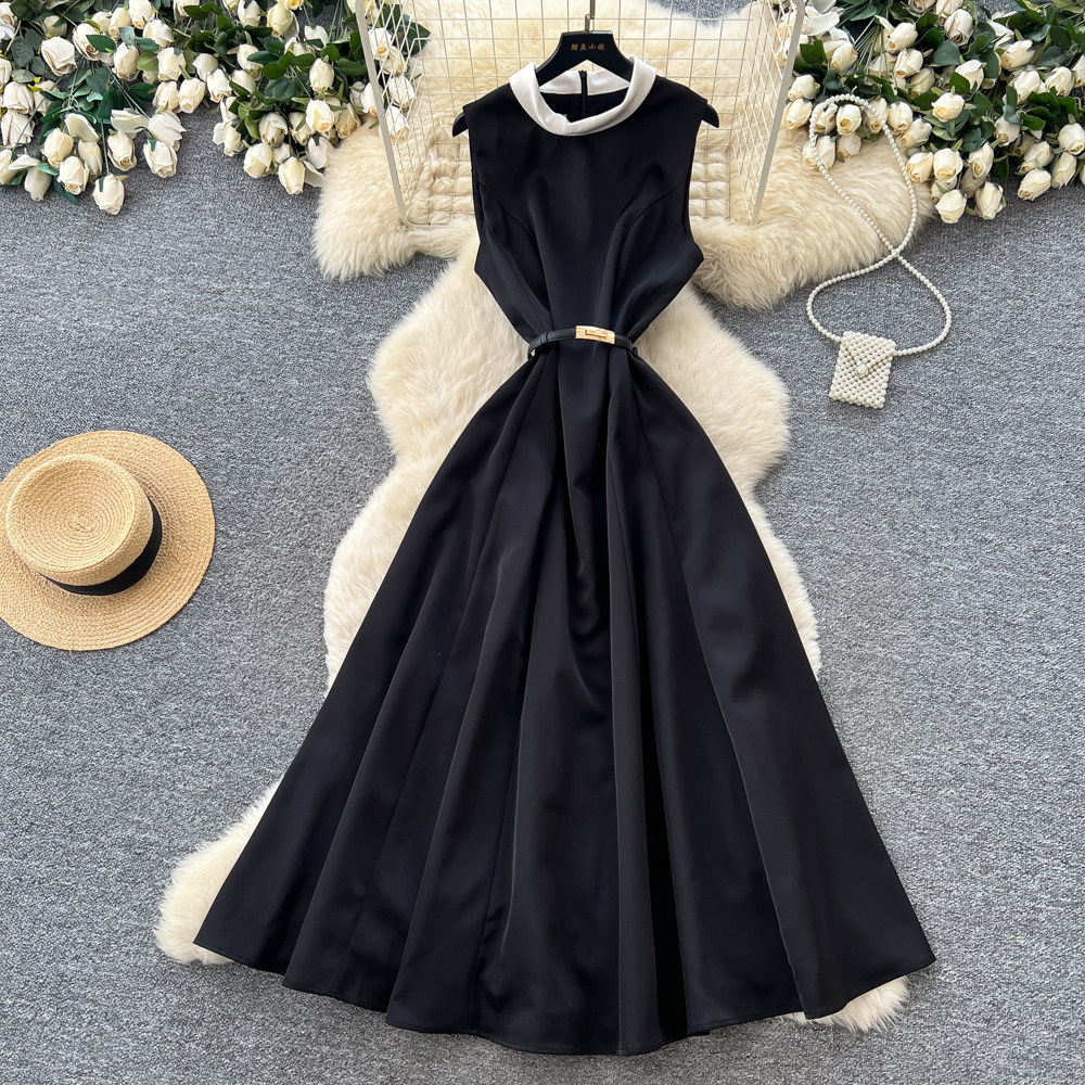 Sleeveless A Line Dress High Waist Elegant Korean Style White Summer Fashion for Women Wholesale Available