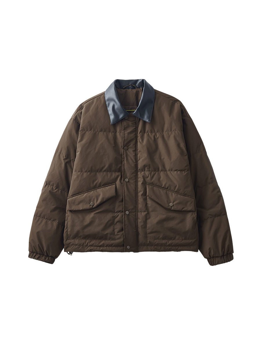 Apo Men's Clothing | Cross-Border White Duck down Jacket Men's Winter Cold-Proof and Warm Loose Splicing Pu Lapel Jacket Jacket