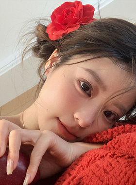 红色复古玫瑰花头饰大红花发夹侧边仿真花朵夹子发卡头花假花发饰