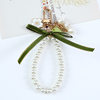 New Green Ribbon Car Keychain Pendant Creative Lily Flower Pearl Chain Hanging Headset Bag Decoration