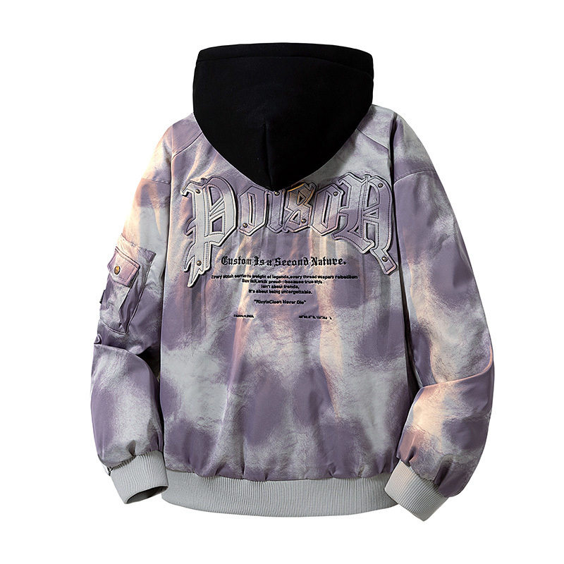 Winter New National Standard down Jacket Men's American Baseball Collar Full-Print Hooded Detachable down Jacket New Style