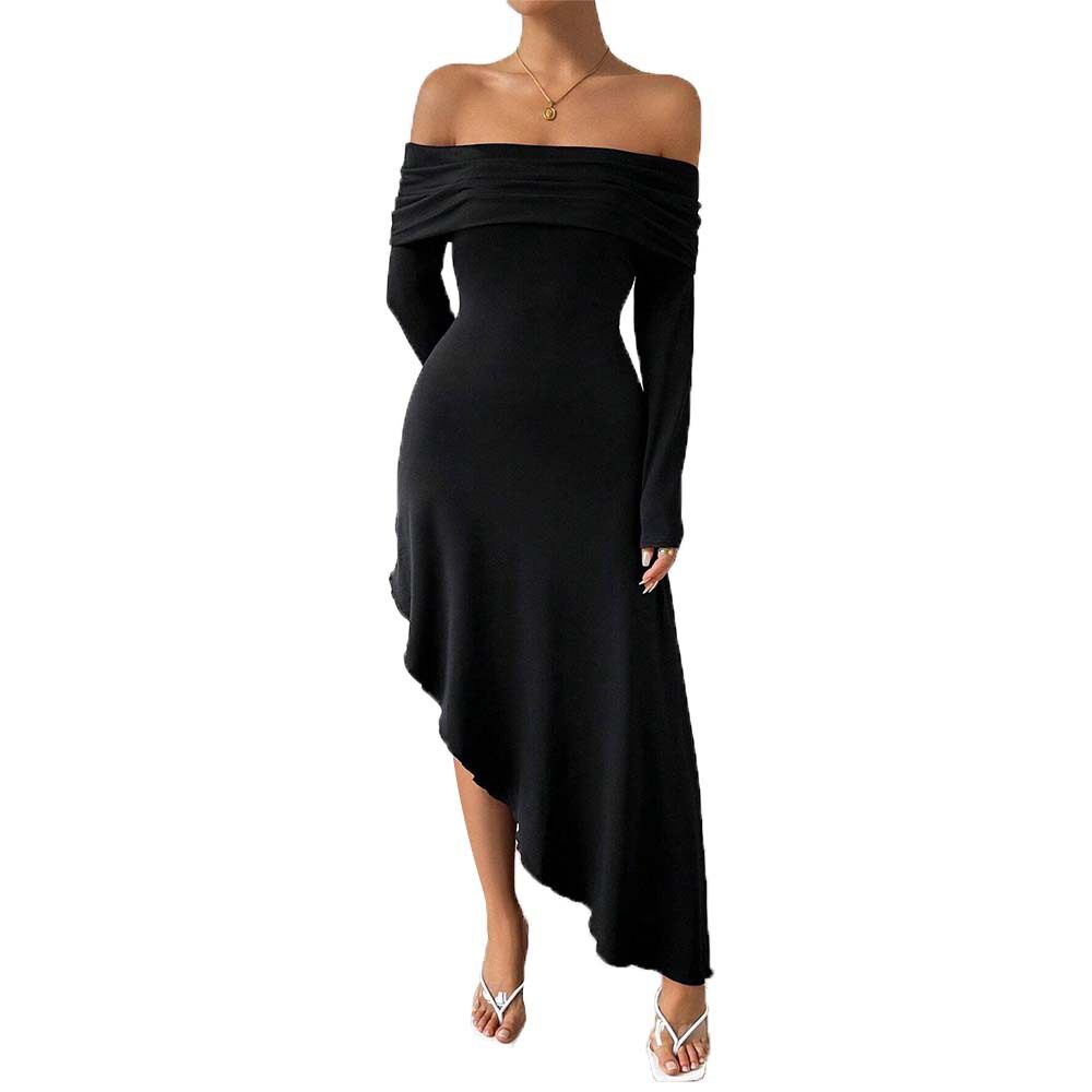 Elegant Womens Dress European and American Style Off Shoulder Mid Length Spring Summer Perfect for Parties