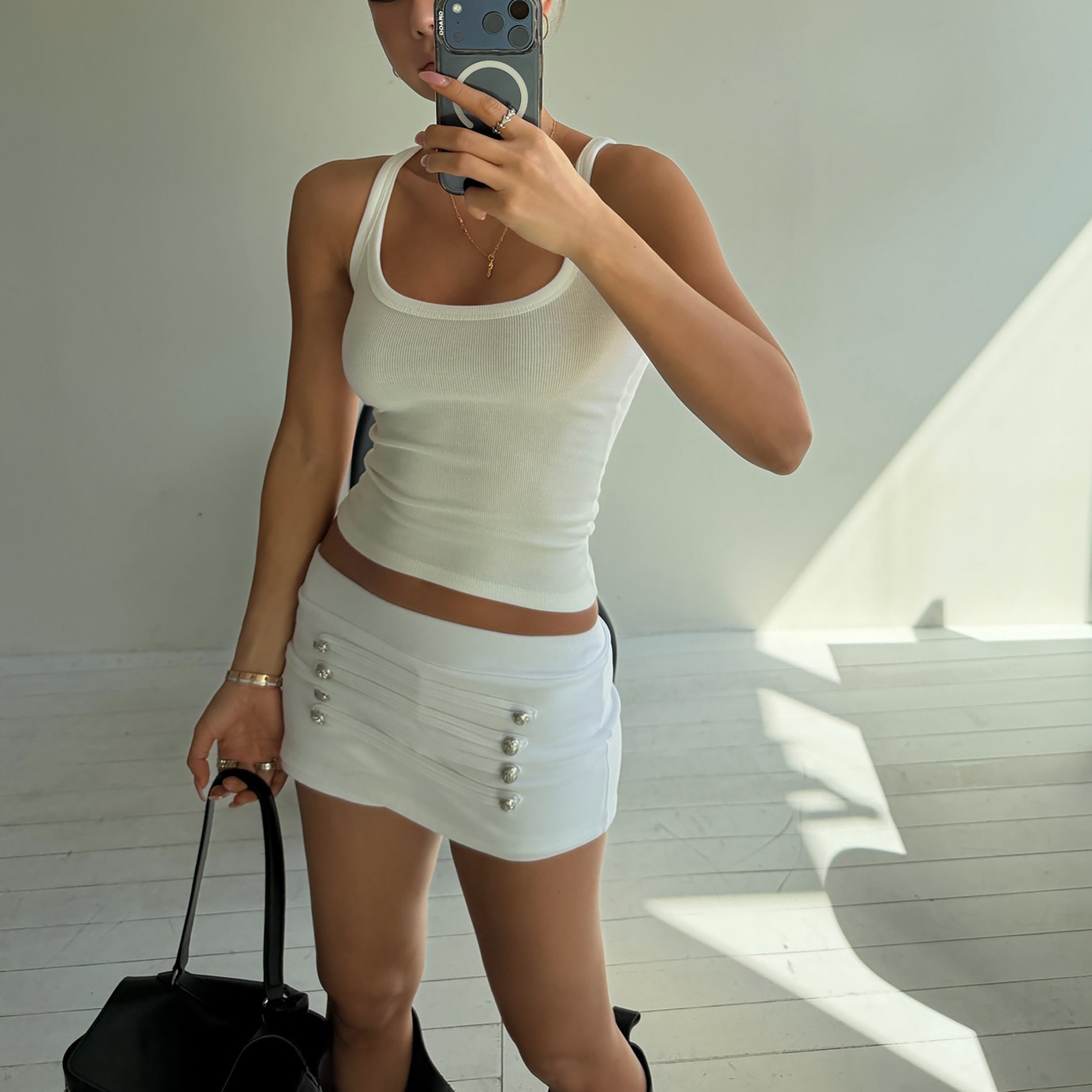 Mini Bodycon Skirt Sexy Low Waist Studded Decoration Summer Style Womens Fashion Wholesale Available