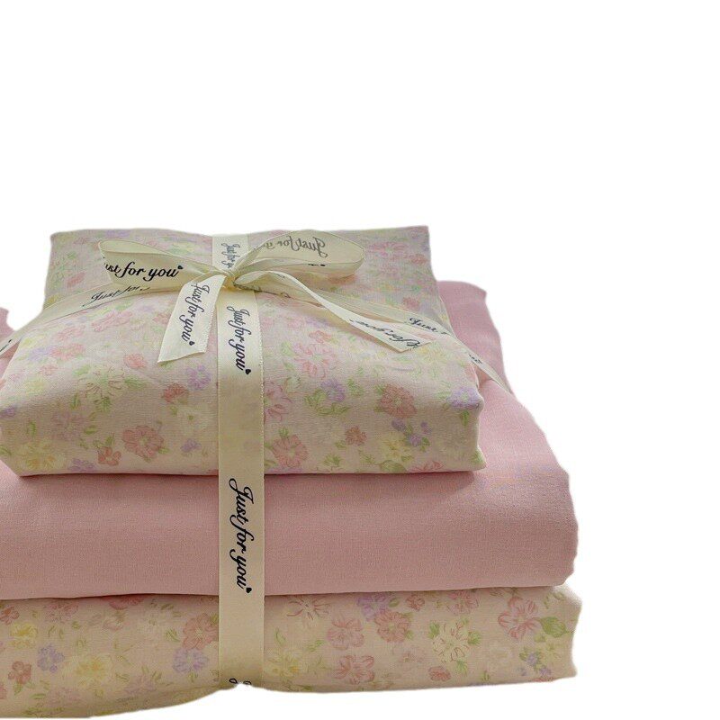 Class A maternal and infant grade cotton double-layer yarn four-piece set Korean floral small fresh cotton quilt cover three-piece bedding 1.8