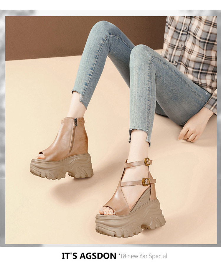 Sandal nữ đế xuồng cao 14 cm quai rộng hở mũi chất da bò — [Đen], [Be] chi tiết 10
