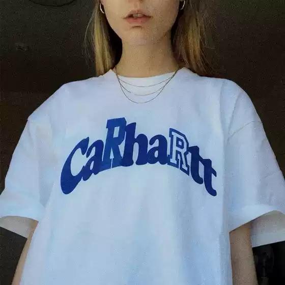 Carhartt Letter Print Loose Youth Couple Round Neck Pullover Casual Work Clothing Ins Double Yarn Short Sleeves