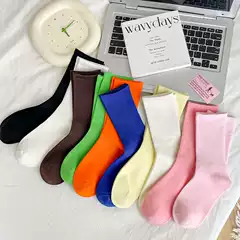 Customized Basic Solid Color Mid-Calf Socks for Women, Seamless Combed Cotton Casual Socks, Zhuji Socks