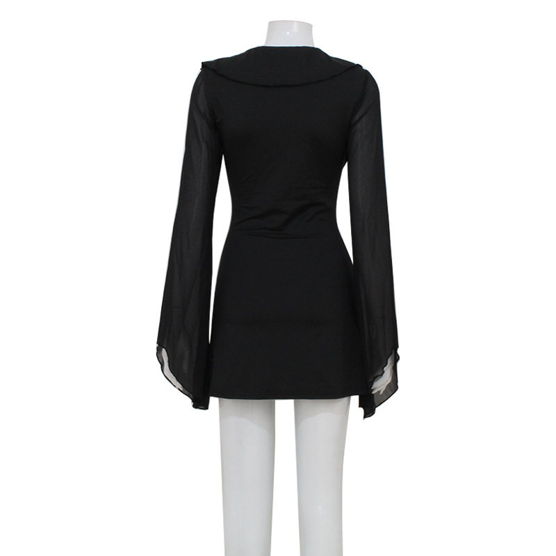 Summer Womens Dress Deep V Neck Ruffled Hem Long Sleeve Slim Fit Casual Party or Night Out Wholesale Available