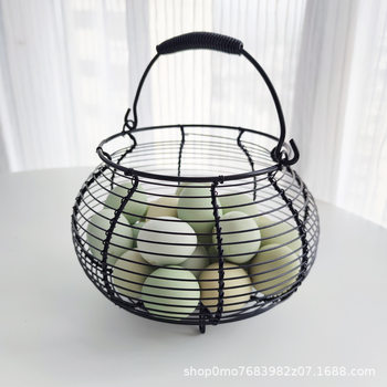 Iron Art Portable Storage Basket Kitchen Storage Basket Egg and Vegetable Basket Japanese-Style Home Woven Iron Wire Basket Wholesale