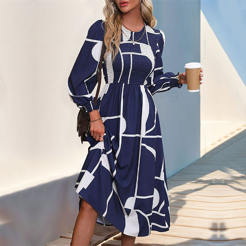 Floral Long Sleeve Dress Autumn Collection European and American Style Comfortable Fabric Wholesale Available