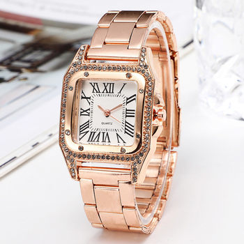 New Roman scale personality square dial diamond-encrusted steel band ladies watch manufacturers wholesale