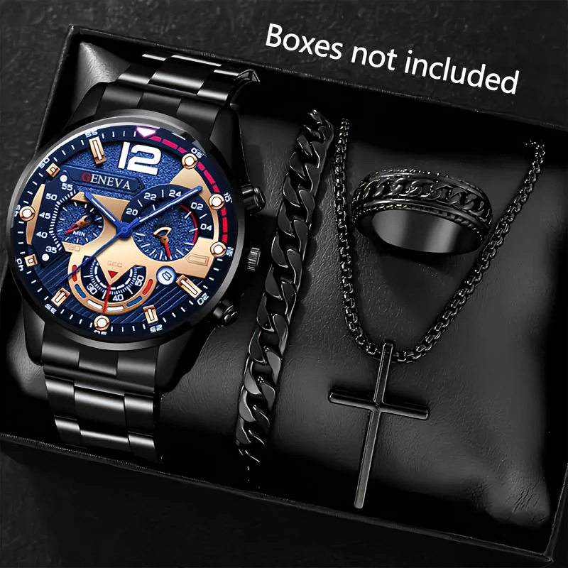 Factory Direct Sales Watch Set Watch Men's High-End Glass Quartz Watch Steel Belt Men's Watch Dropshipping