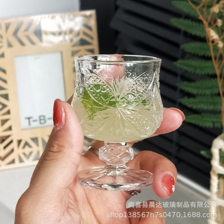 6 pieces of vintage carved glass white wine glass carved small wine glass one or two wine glasses sake red wine wine glass household