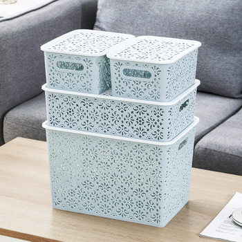 Factory direct kitchen hollow desktop storage basket storage basket with lid clothing storage box storage box plastic basket