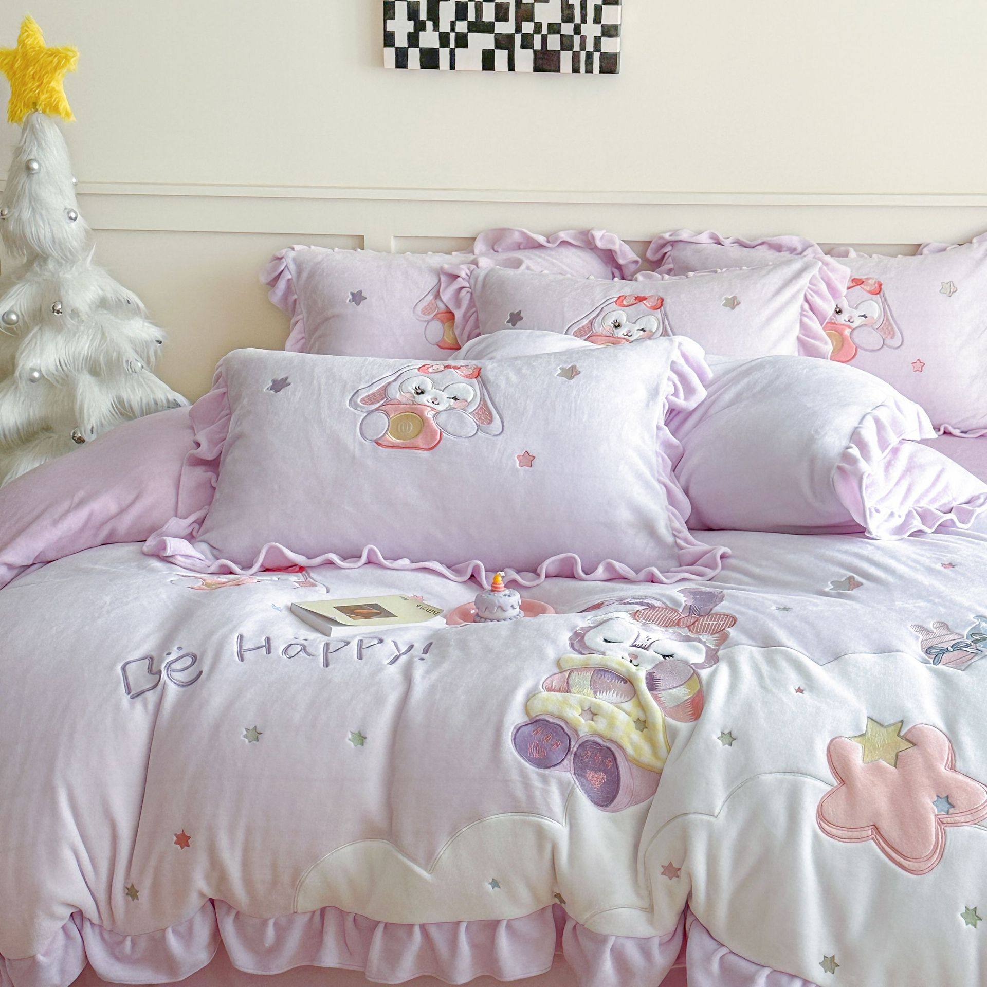 Children's Cartoon Milk Velvet Four-Piece Set, Princess Style, Class Aa Thickened Autumn and Winter Bedding, Three-Piece Set for Boys and Girls