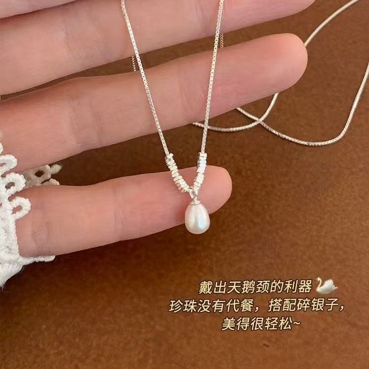 S925 Silver-Plated Natural Pearl Broken Silver Necklace 2025 New Hot Style Women's New Accessible Luxury Niche Clavicle Chain Accessories