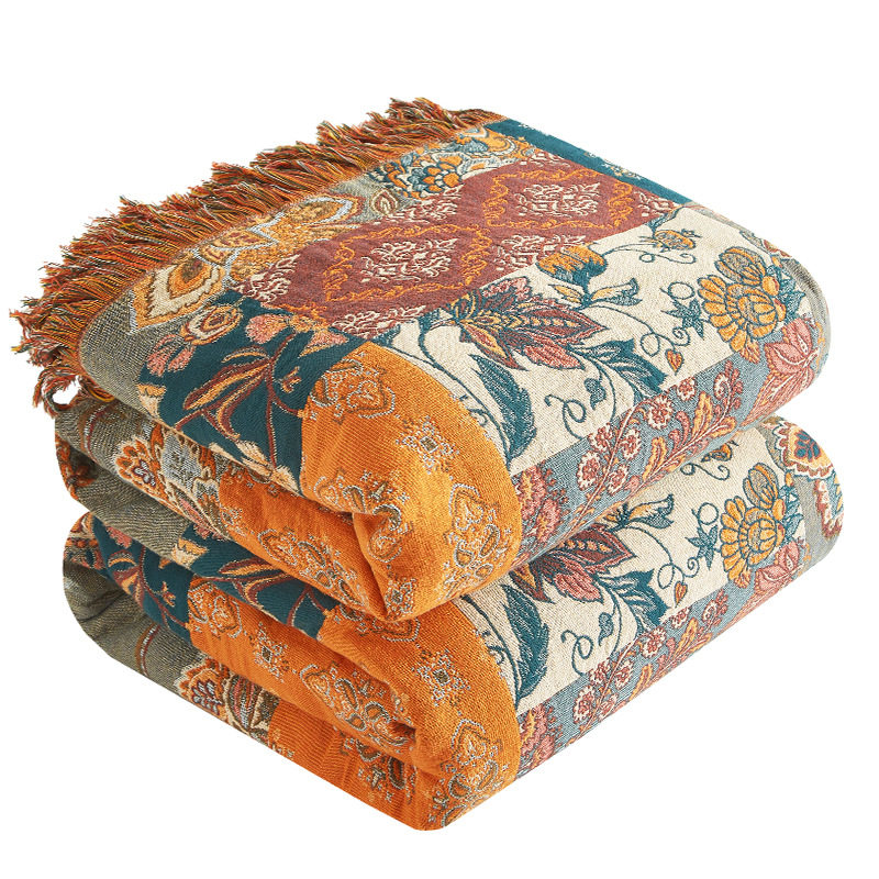 Cross-Border Hot Selling Pure Cotton Gauze Blanket Sofa Blanket Towel Nap Blanket Cotton Bohemian Thread Blanket Blanket