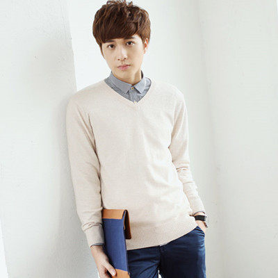跨境新款韩版秋冬男士V领大码毛衫针织宽松纯色男毛衣打底衫