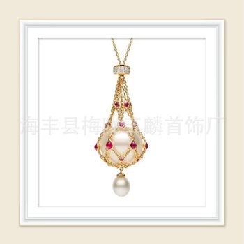 Tiktok Explosive Pearl Necklace sweater chain metal net pocket necklace crystal woven net pocket pearl neck chain
