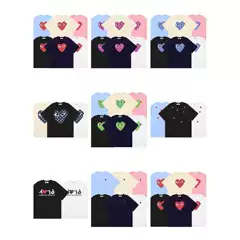 Correct Version of the Same Style as the Star's Chuanjiu Trendy Brand Pla Heart Printed Short-Sleeved Pure Cotton Red Heart Eyes Couple T-Shirt