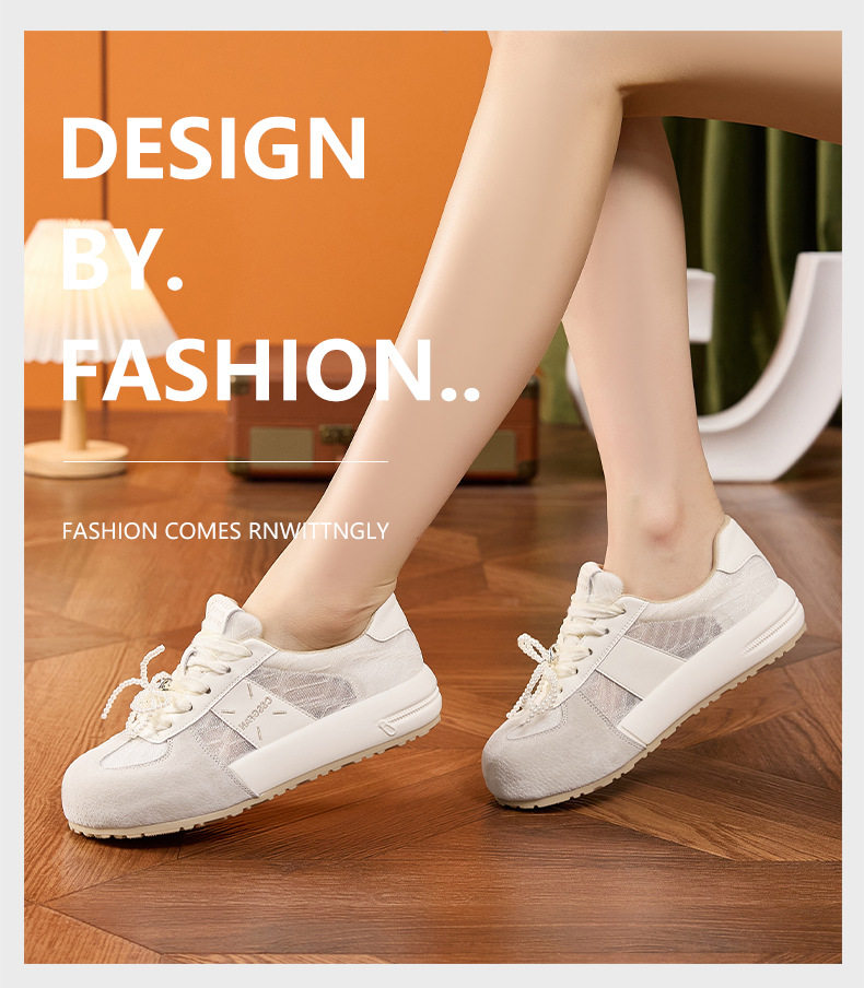 Giày sneaker nữ chạy bộ mesh thoáng đế dày chống trượt gót 3-5 cm — Hình cầu, Bột gạo trắng, Len nguyên chất chi tiết 13
