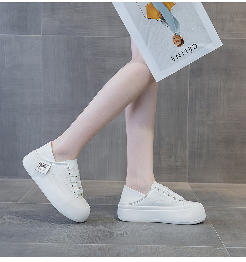 Giày sneaker nữ mũi tròn đế dày phối dây buộc — M 2378m màu, M2378 màu be