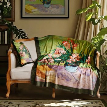 Art Oil Painting Flower Jinhu Velvet Composite Printed Blanket Sofa Casual Gravity Blanket Air Conditioning Blanket Gift