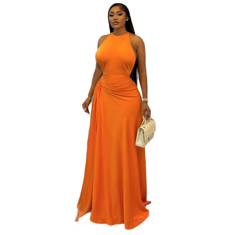 Elegant Sleeveless Bodycon Dress Ruffled Waist Solid Color Slim Fit Perfect for Parties and Events Wholesale