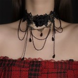 Аксессуары в стиле лолиты на Хэллоуин, черное кружевное ожерелье с цветочным узором, женское ожерелье в готическом стиле, колье-чокер на шею, ювелирные изделия