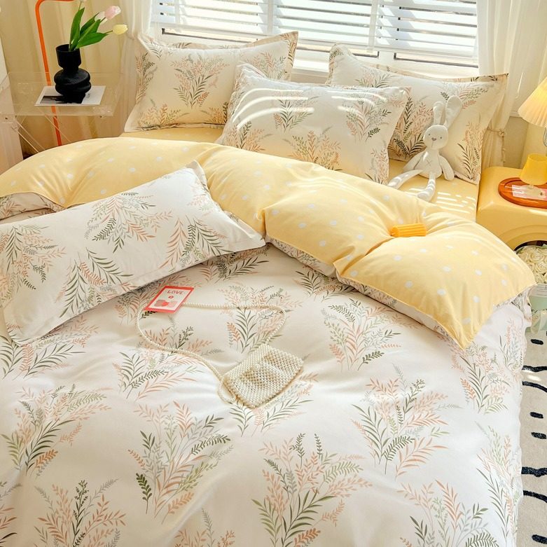 Autumn and Winter thickened full brushed four-piece set skin-friendly washed cotton three-piece set cotton bed sheet quilt cover live broadcast will sell gifts