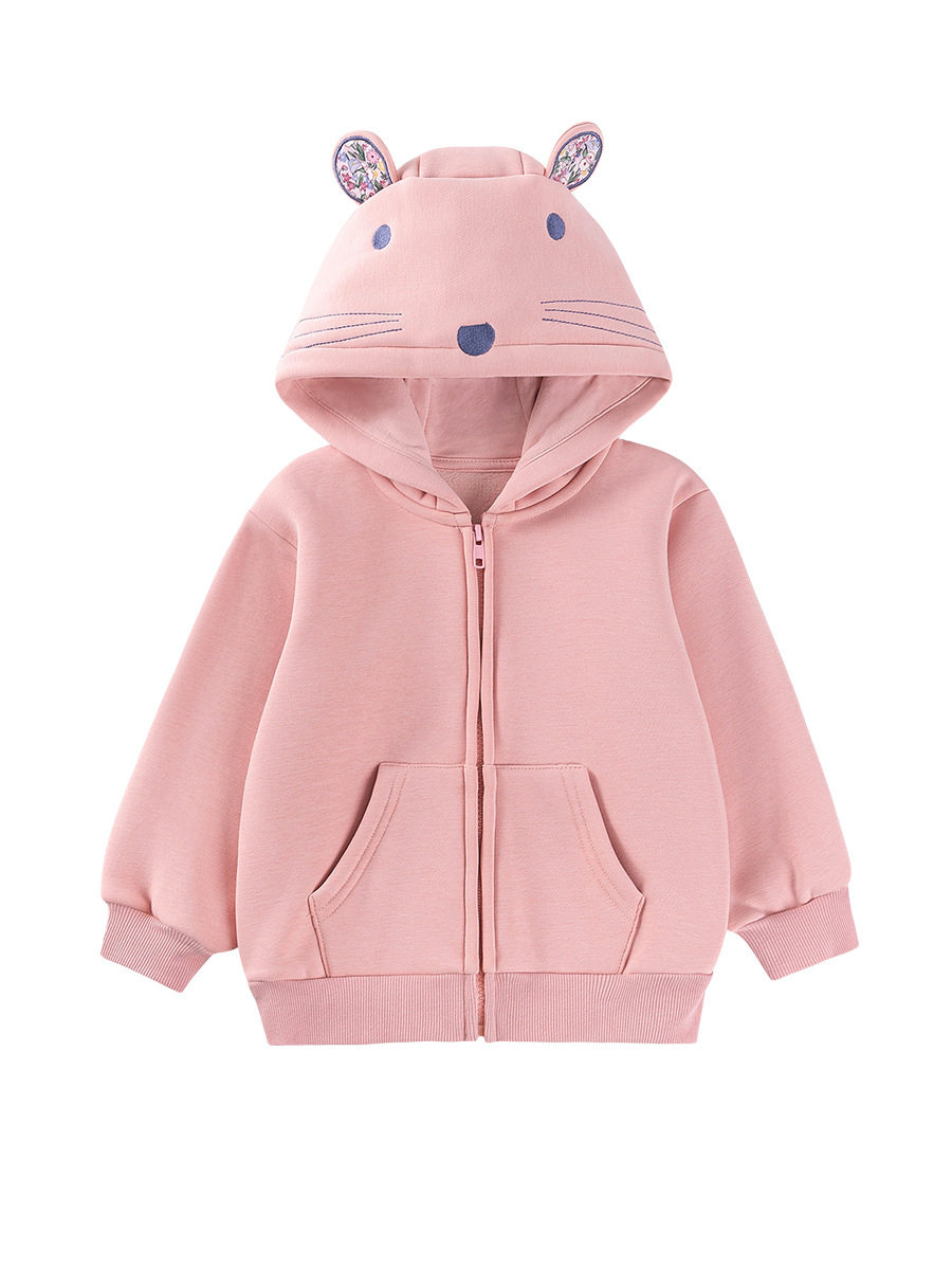 [Style] Kids' Hoodie, Autumn Fleece-lined Solid Color Jacket, Cute Hooded Baby Top