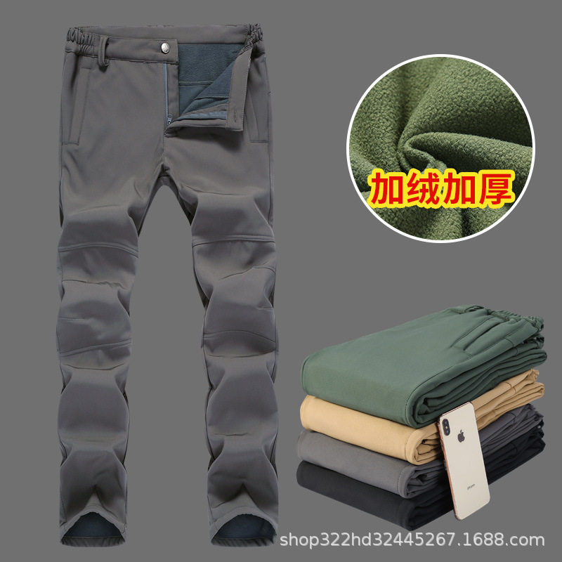 Autumn and Winter Outdoor Sports Soft Shell Charge Pants Men's Waterproof Windproof Warm Breathable Fleece Thickened Climbing Pants Women