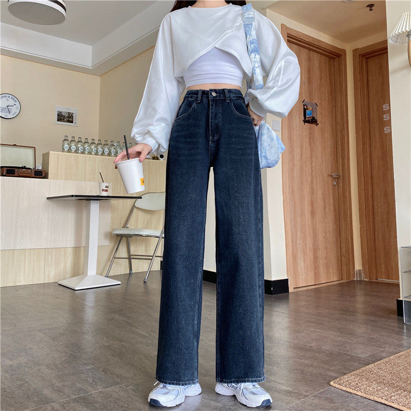 High Waisted Straight Leg Jeans for Women Slimming Fit Loose Style Korean Design Perfect for Fall and Winter