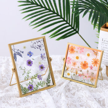 Cross-Border Metal Photo Frame Ornaments Polaroid Home Table 6inch 8inch Embossed Decoration DIY Dried Flower Glass Photo Frame