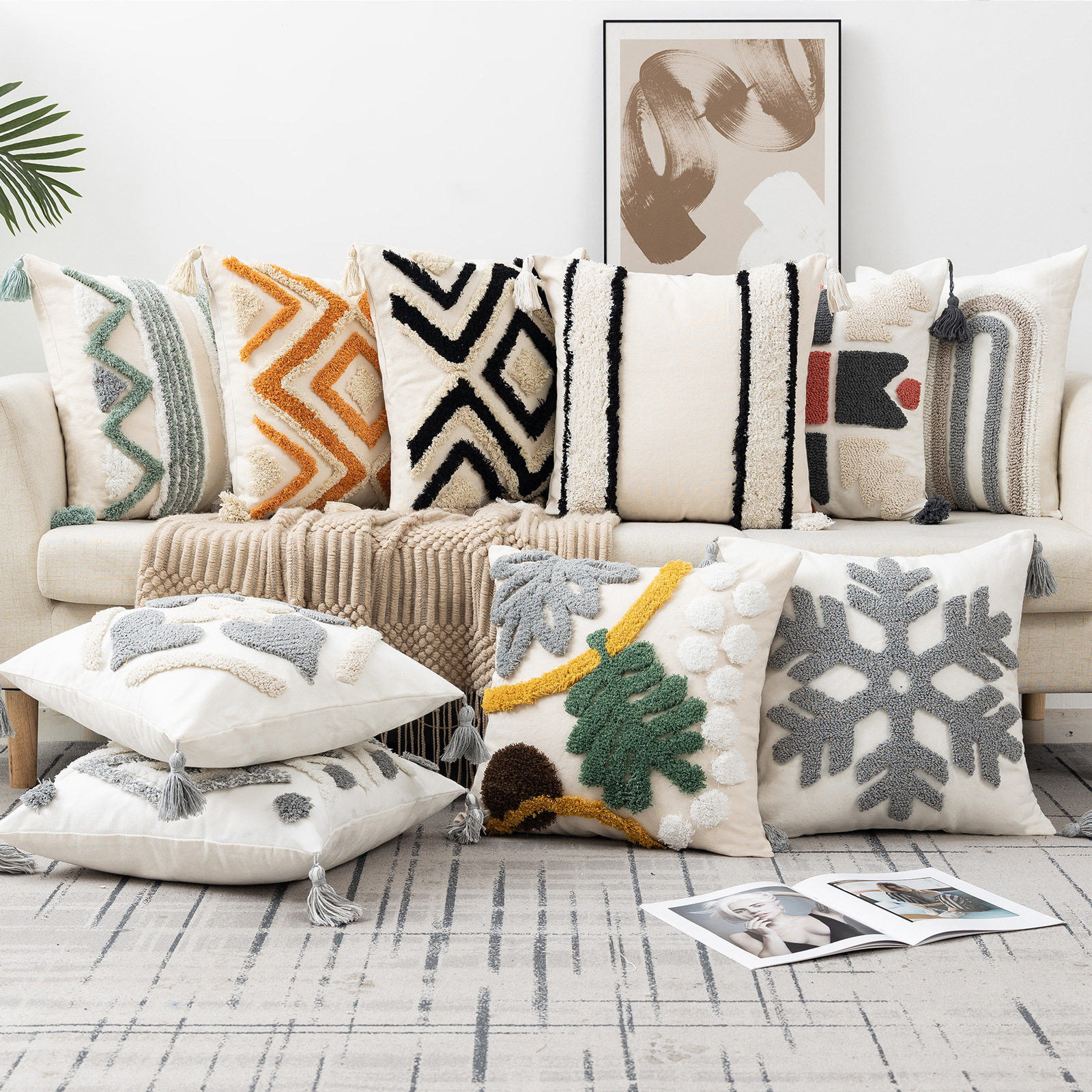 Nordic Striped Tufted Pillowcase Living Room Bedroom Square Sofa Cushion Home Bedroom Bedside Waist Pillowcase A