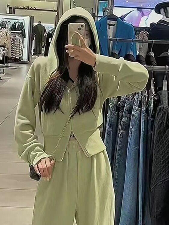 Amazon foreign trade quality elegant leisure sports suit women's spring and autumn wide-leg pants loose slimming sweater two-piece set