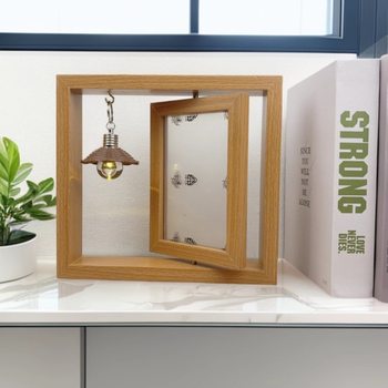 Leaf Carving Rotating Photo Frame, Vintage Wooden Creative Calligraphy and Painting Frame, Double-Sided Transparent Display Frame, Desktop Display Stand, Manufacturer Wholesale