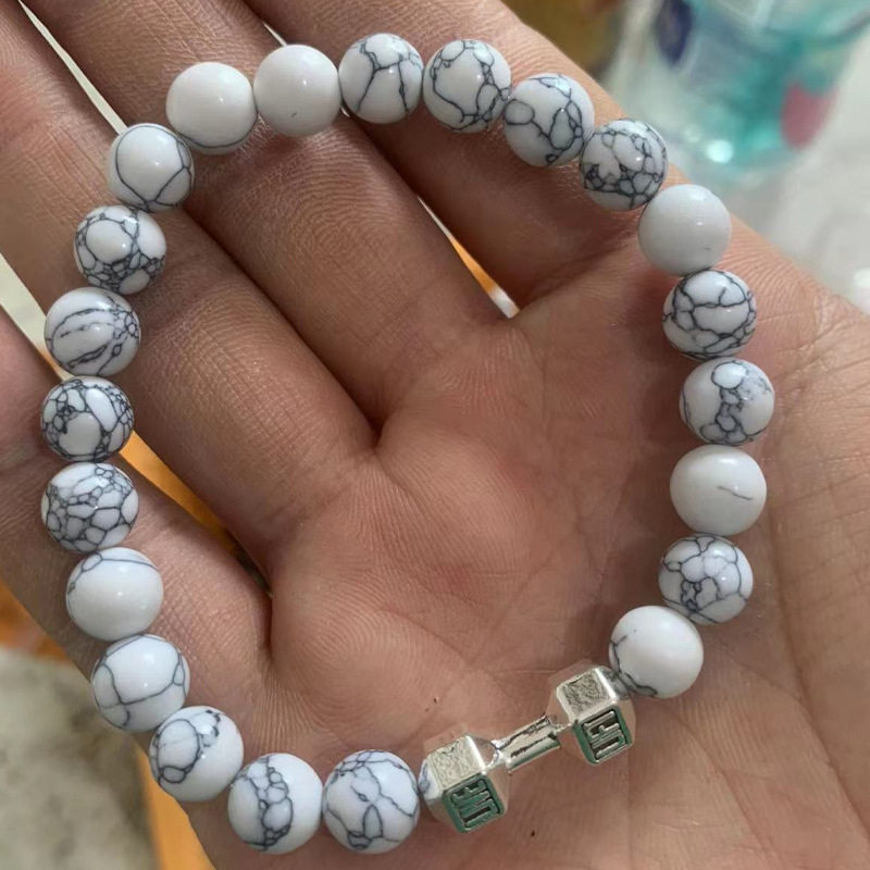 Factory direct volcanic stone bracelet black frosted alloy dumbbell energy hand beaded Amazon explosions in stock wholesale
