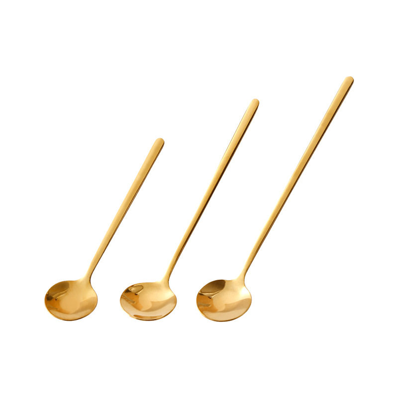 Golden long handle Xingba small round coffee spoon creative cute ice cream stirring dessert 304 stainless steel spoon