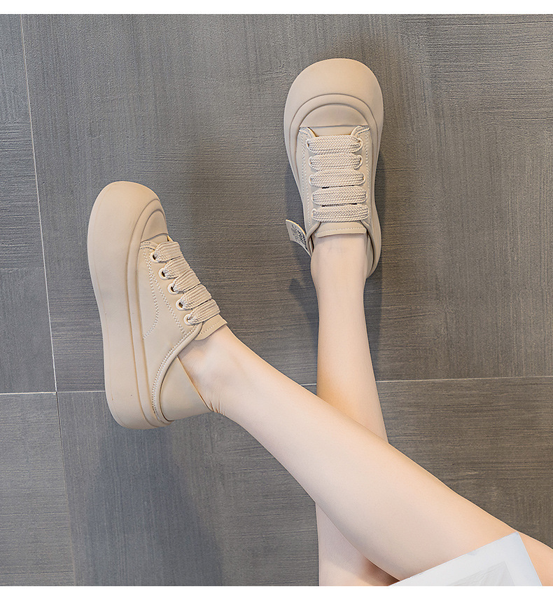 Giày sneaker nữ mũi tròn đế dày phối dây buộc — M 2378m màu, M2378 màu be