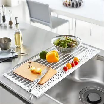 Kitchen Sink Drain Rack Foldable Vegetable Washing Basin Drain Basket Kitchen Sink Storage Bowl Rack Roller Curtain Drain Pad Rack