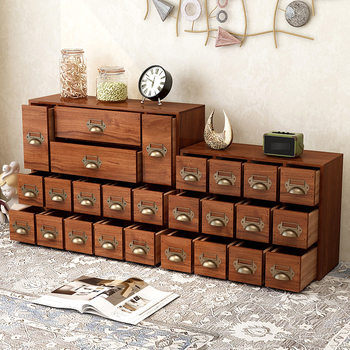 Retro Solid Wood Drawer Storage Box Desktop Stationery Jewelry Tape Cosmetics Finishing Multi-Layer Zakka Cabinet