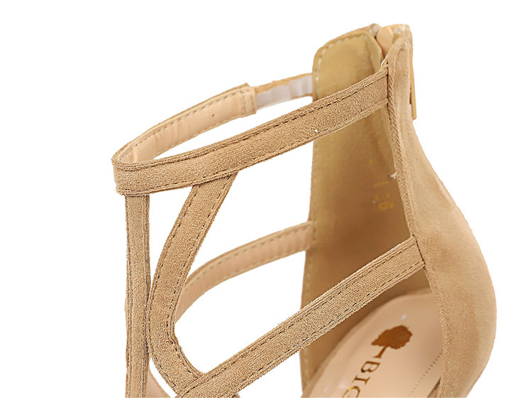 Sandal cao gót nữ gót mảnh 11cm mũi nhọn khoét lỗ phối quai thanh mảnh phong cách quyến rũ — Màu đen, Màu đỏ, Màu Kaki, Màu nude