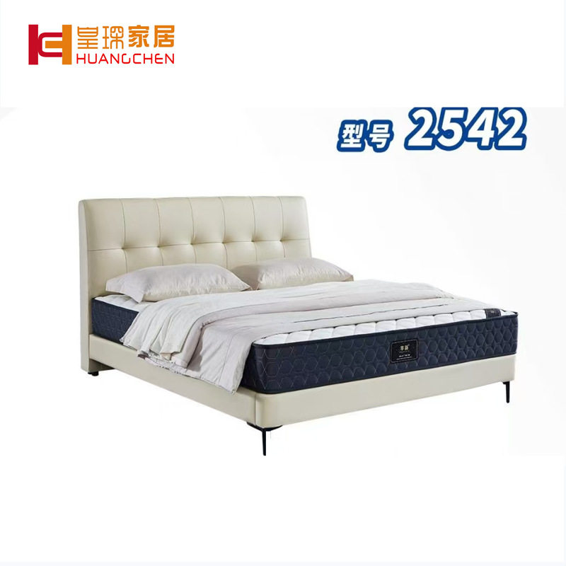 皇琛软体意式实木床极简床头真皮牛皮时尚静音床卧室家具工厂直营