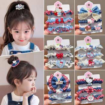 Korean-Style Versatile Hair Ties for Children, Girls' Autumn and Winter New Plaid Hair Bands, Bun Hair Ties, Cartoon Cute