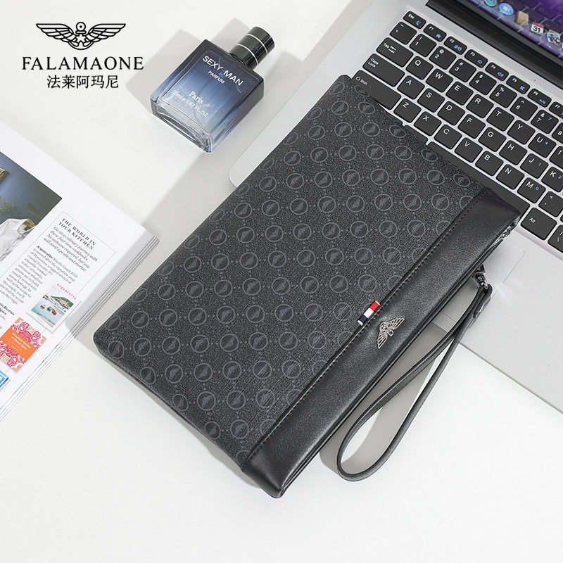 Falai Armani Light Luxury Plaid Men's Handbag Casual Easiest for Match Folder Bag Business Casual Men's Bag Underarm Bag Trendy