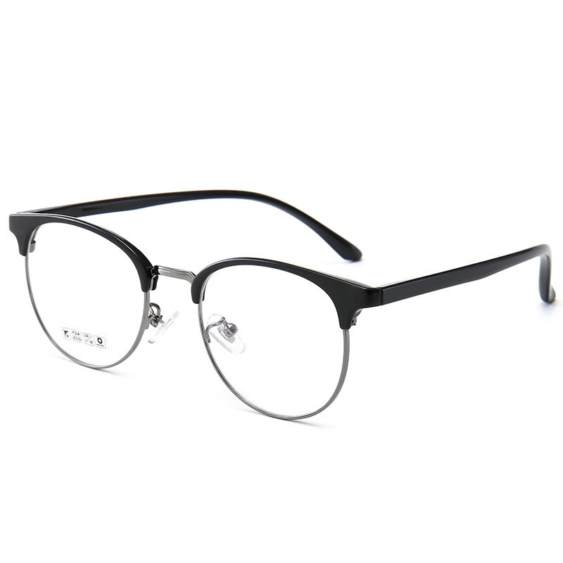6214 New Trendy Retro Literary Men and Women Can Use Glasses Frames Wholesale Semi-Metallic Frames Anti-Blue Light Flat Light