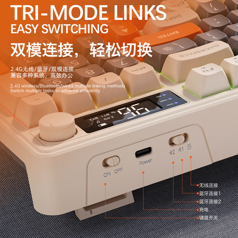 Free Wolf M96 Dual-Mode Bluetooth Wireless Keyboard Rechargeable Silent Notebook Mac Pbt Ball Cap with Screen